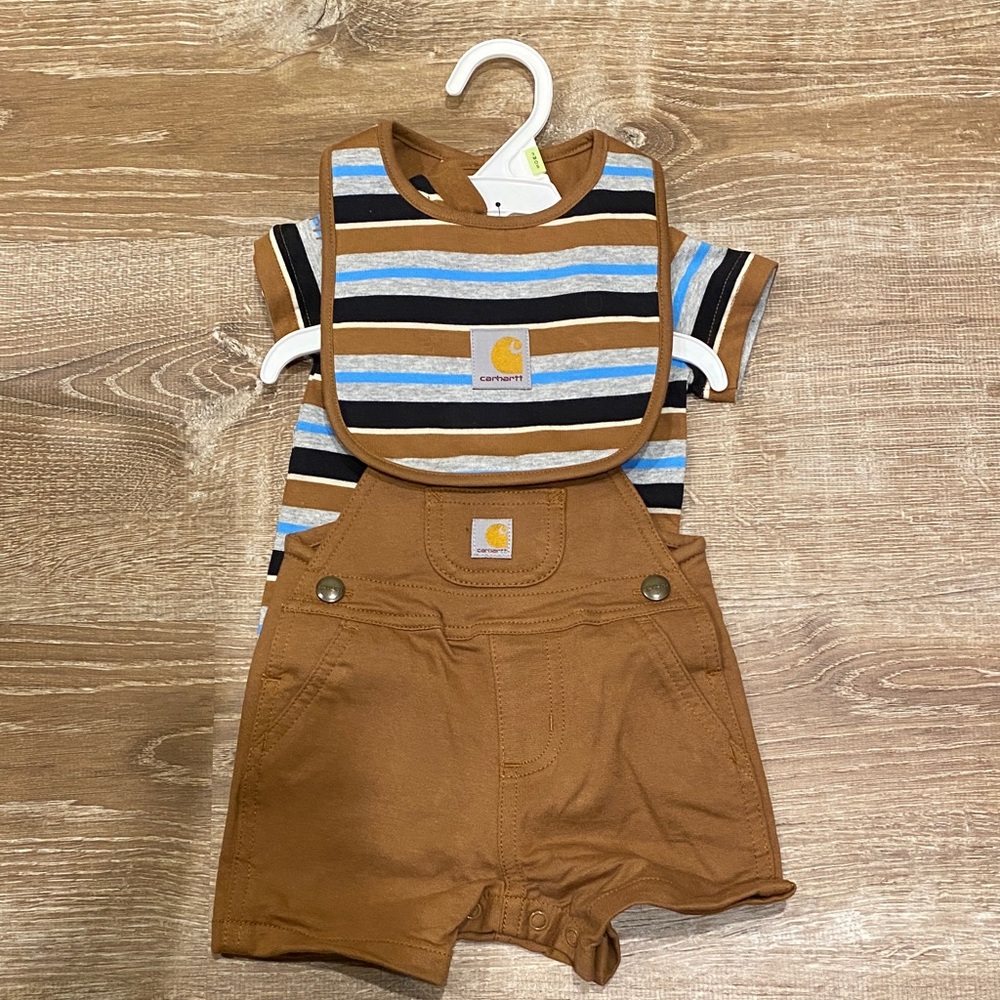 Carhartt Infant Brown and Blue Striped Overalls